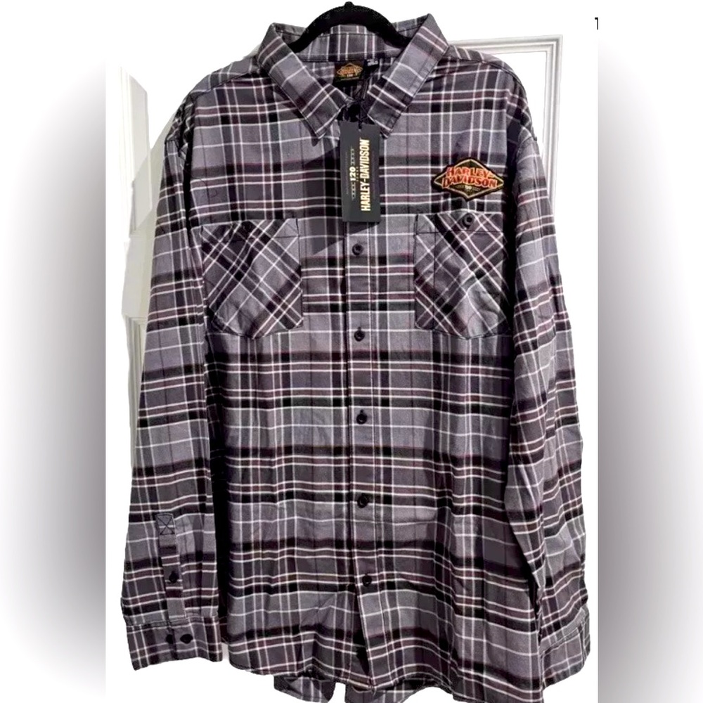 Harley Davidson 120th Anniversary Plaid Shirt Grey 2XL Mens NWT